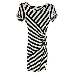 Diane von Furstenberg Striped Short Sleeve Faux Wrap Dress Black White Size‎ 4
